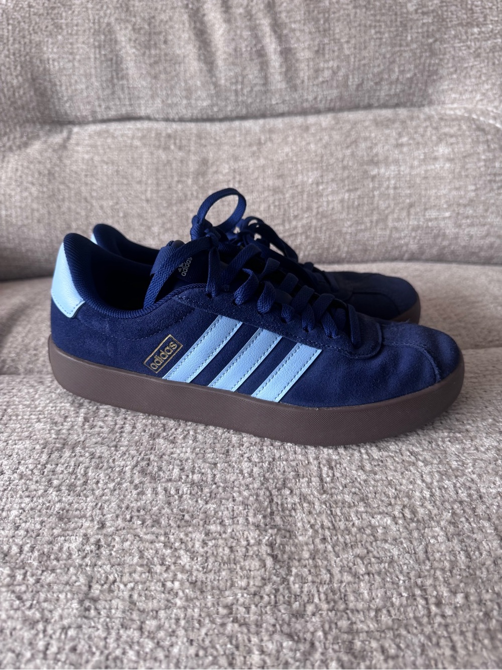 adidas VL Court 3.0 Women’s Navy Blue Suede Sneakers with Light Blue Stripes